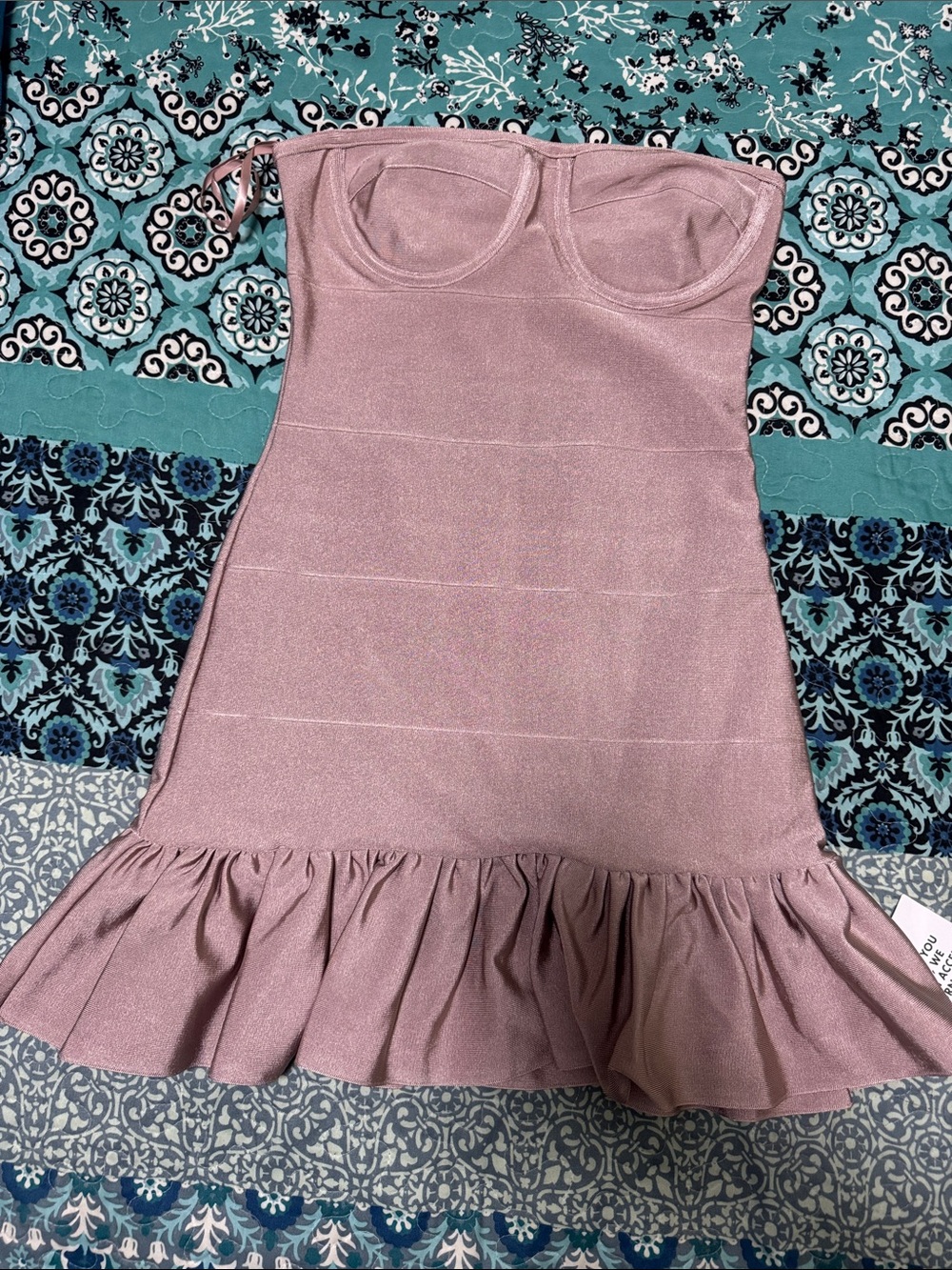 ASOS Dusty Pink Strapless Ruffle-Hem Mini Dress